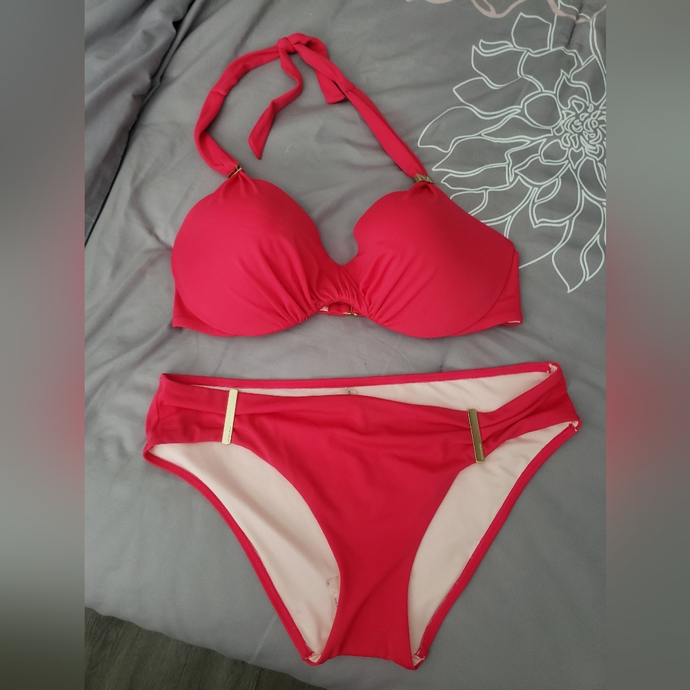 Victoria's Secret Pink and Gold Bikini Halter Set